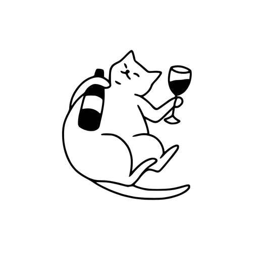 Tipsy Wine Cat - Car Bumper Vinyl Decal